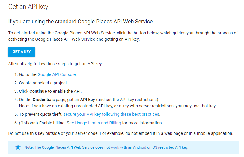 Photo of Google Maps API console for getting API key